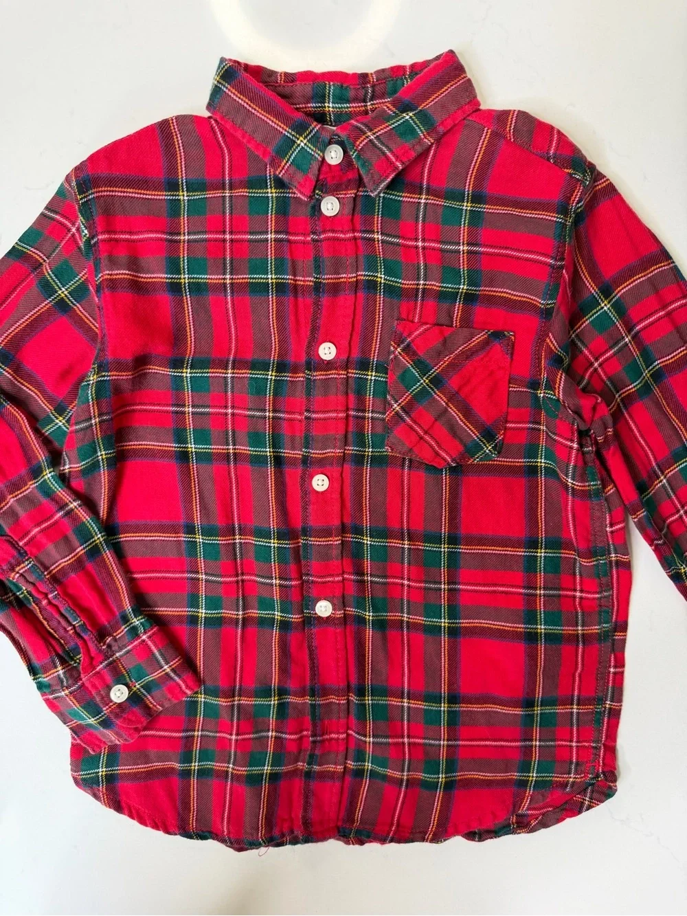 H&M Boys Size 6 Red Tartan Plaid Flannel Button Down Shirt Christmas